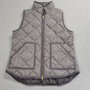 J.Crew Excursion Quilted Down Vest Grey Herringbone Puffer Style Womens Medium